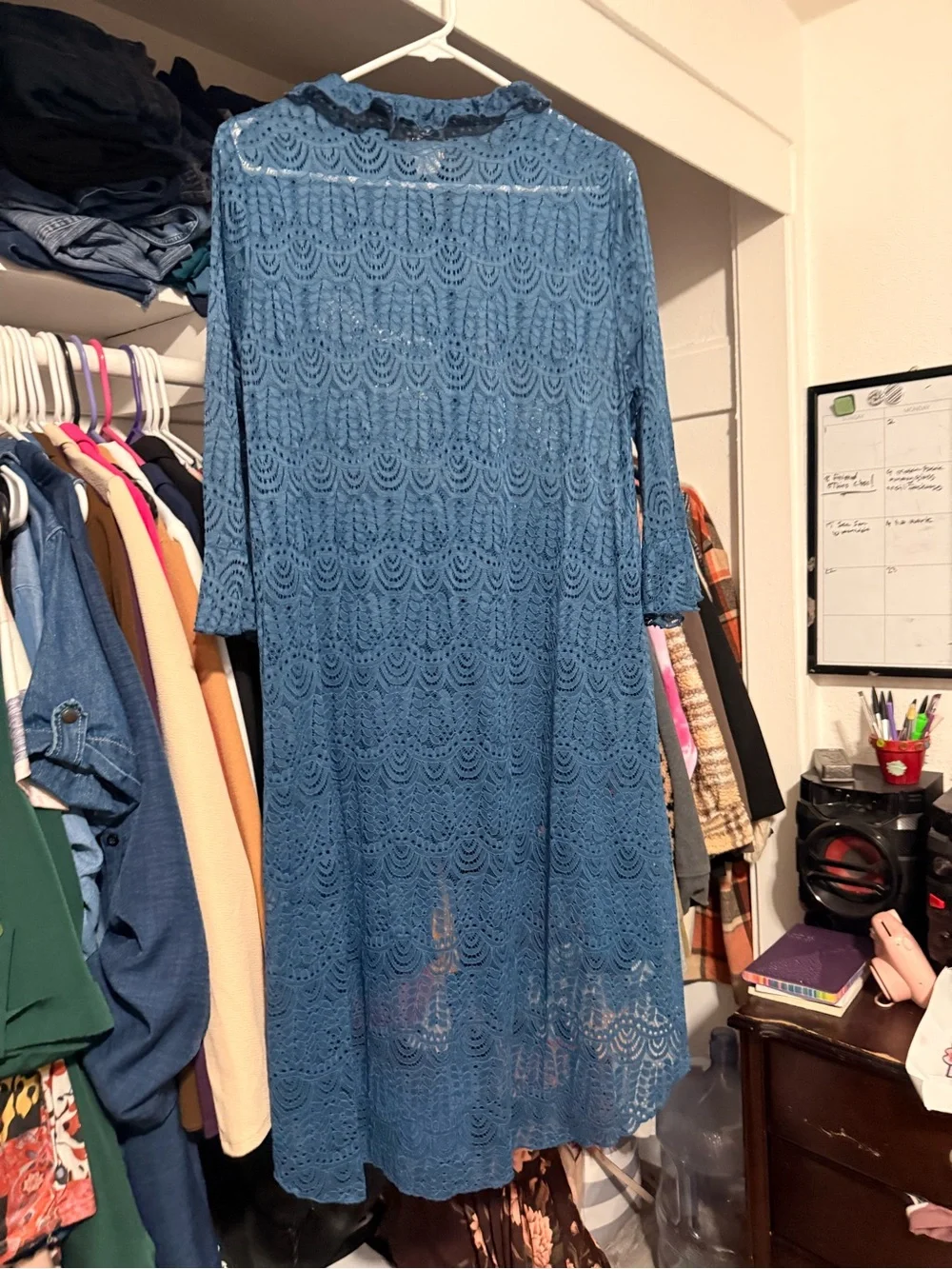 Wren & Ivory Blue Lace High-Low Button Front Dress - Picture 2 of 4